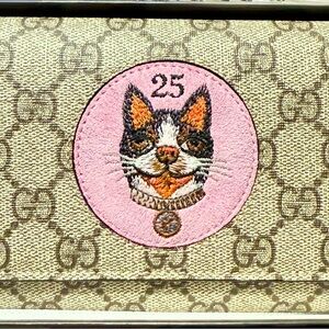 Gucci Beige and Pink Cat Emblem Wallet